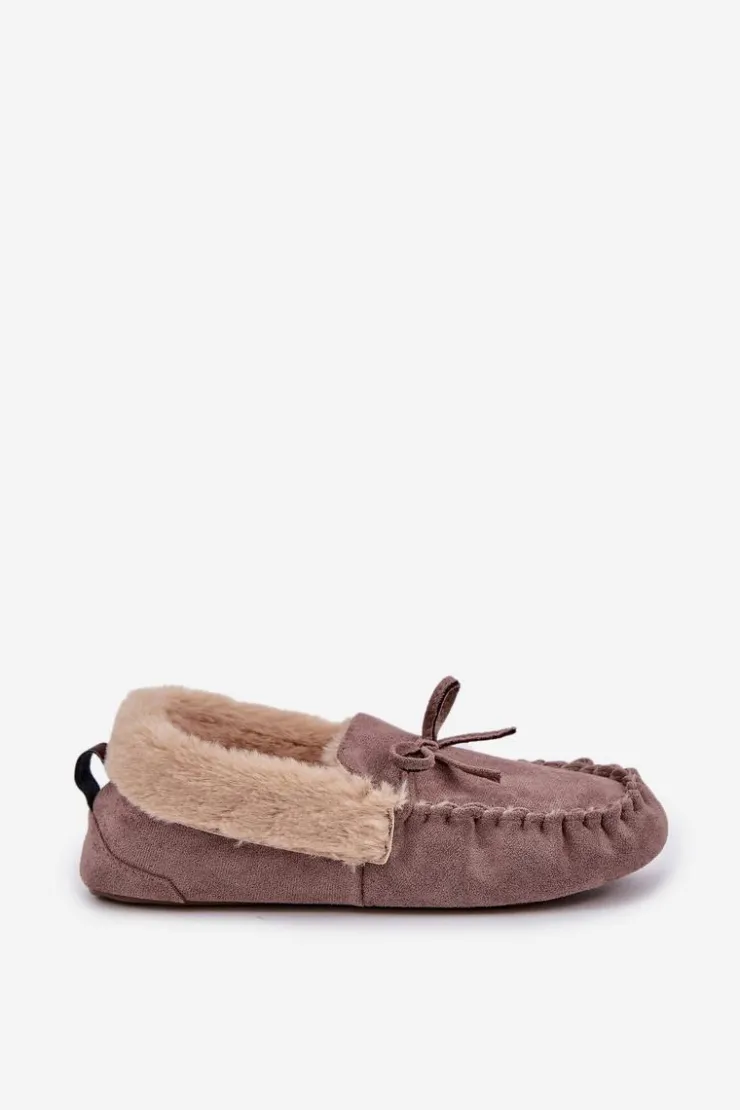 Sale Boto Mokasyny Kapcie Damskie Z Futerkiem Ciemnobeżowe Kleogoria