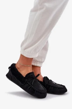 Boto Loafersy Damskie|Kapcie Klasyczne*Mokasyny Kapcie Damskie Z Futerkiem Czarne Kleogoria