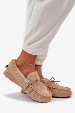 Damskie Boto Mokasyny Kapcie Damskie Z Futerkiem Beżowe Kleogoria