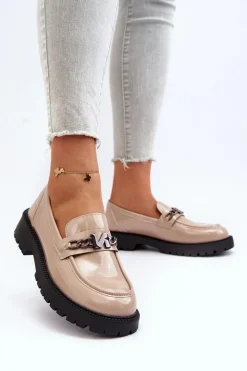 Buty damskie Vinceza Loafersy Damskie|Mokasyny Płaskie*Mokasyny Lakierowane Damskie Na Płaskim Obcasie Beżowe Ezoma Beżowy