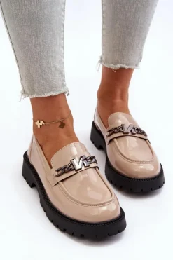 Buty damskie Vinceza Loafersy Damskie|Mokasyny Płaskie*Mokasyny Lakierowane Damskie Na Płaskim Obcasie Beżowe Ezoma Beżowy