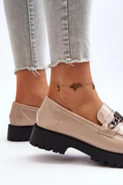 Buty damskie Vinceza Loafersy Damskie|Mokasyny Płaskie*Mokasyny Lakierowane Damskie Na Płaskim Obcasie Beżowe Ezoma Beżowy