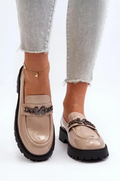 Buty damskie Vinceza Loafersy Damskie|Mokasyny Płaskie*Mokasyny Lakierowane Damskie Na Płaskim Obcasie Beżowe Ezoma Beżowy