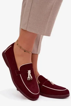 Damskie Boto Mokasyny Loafersy Damskie Z Eko Zamszu Bordowe Darwen