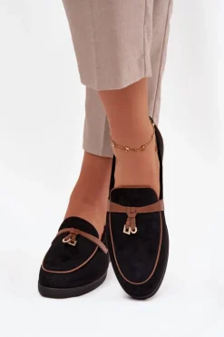 Boto Loafersy Damskie|Mokasyny Płaskie*Mokasyny Loafersy Damskie Z Eko Zamszu Czarne Darwen Czarny