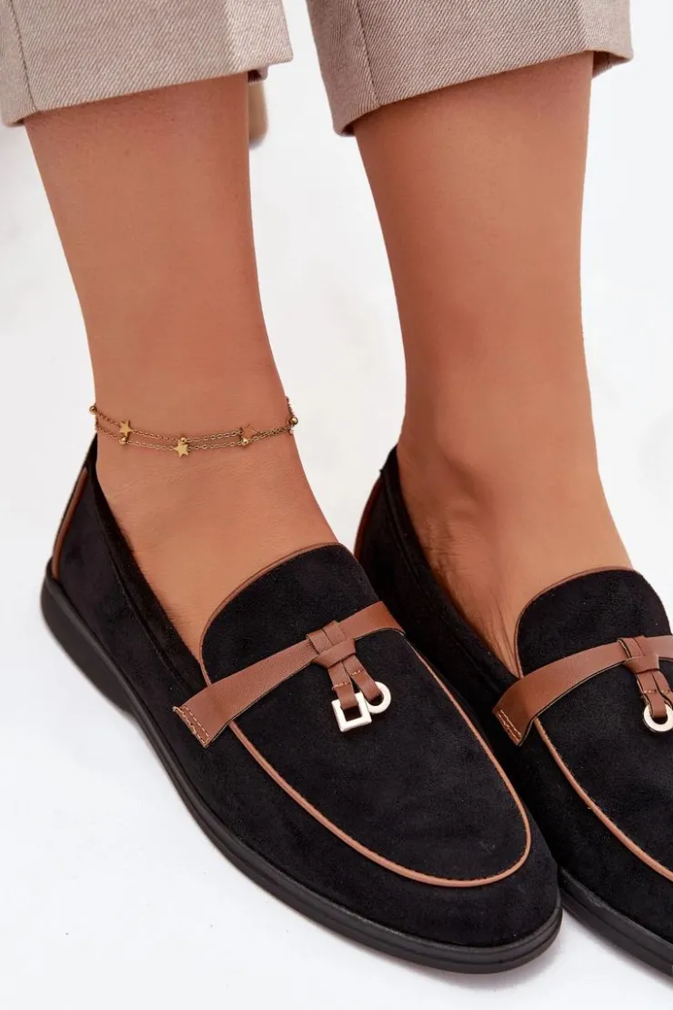 Boto Loafersy Damskie|Mokasyny Płaskie*Mokasyny Loafersy Damskie Z Eko Zamszu Czarne Darwen Czarny