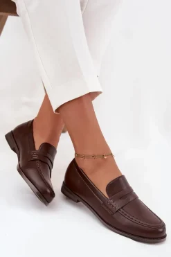 Boto Loafersy Damskie|Mokasyny Płaskie*Mokasyny Loafersy Damskie Z Eko Skóry Czekoladowe Bessina Brązowy