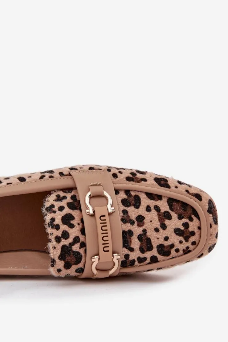 Damskie Boto Mokasyny Loafersy Damskie Z Ozdobnym Elementem Panterka Beżowe Evelora