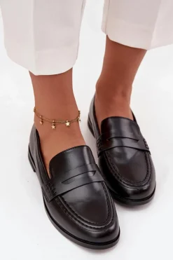 Hot Boto Mokasyny Loafersy Damskie Z Eko Skóry Czarne Bessina Czarny