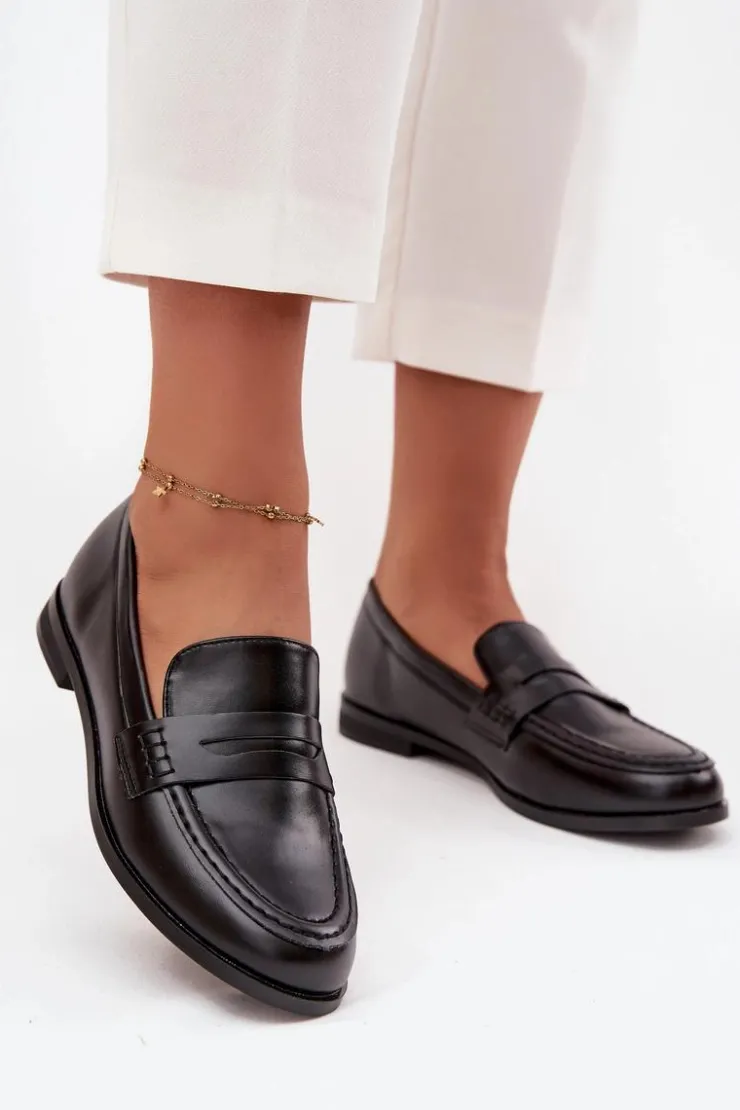 Hot Boto Mokasyny Loafersy Damskie Z Eko Skóry Czarne Bessina Czarny