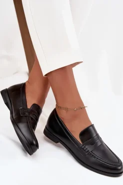 Hot Boto Mokasyny Loafersy Damskie Z Eko Skóry Czarne Bessina Czarny