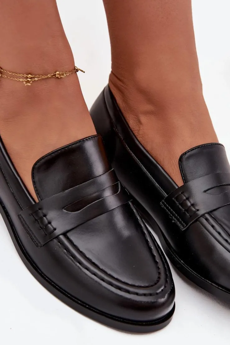 Hot Boto Mokasyny Loafersy Damskie Z Eko Skóry Czarne Bessina Czarny