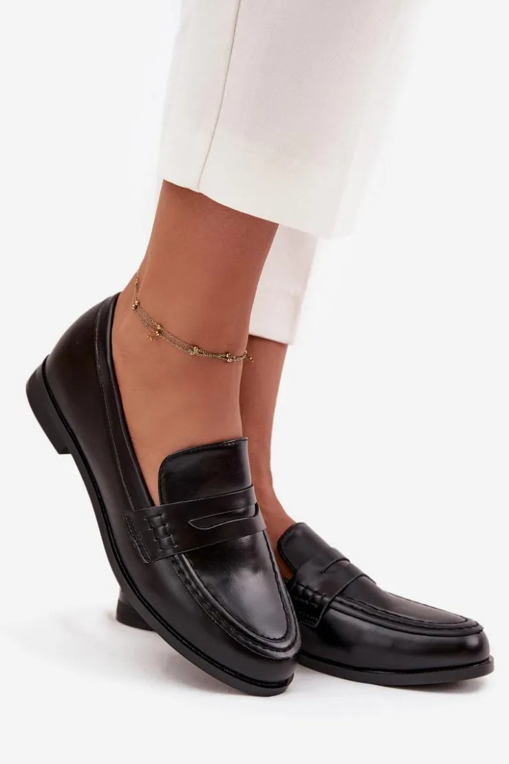 Hot Boto Mokasyny Loafersy Damskie Z Eko Skóry Czarne Bessina Czarny