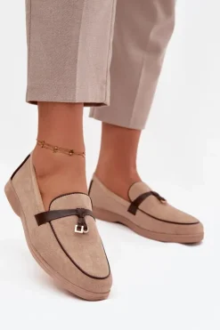 Damskie Boto Mokasyny Loafersy Damskie Z Eko Zamszu Beżowe Darwen