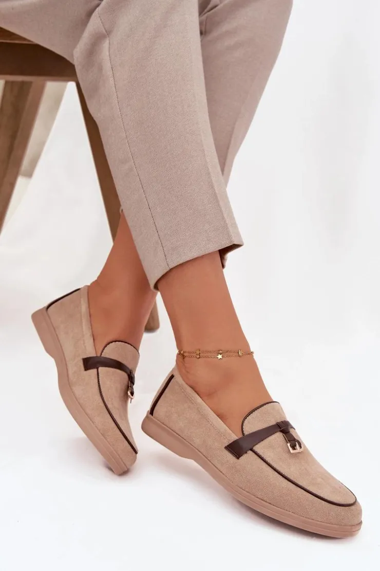 Damskie Boto Mokasyny Loafersy Damskie Z Eko Zamszu Beżowe Darwen