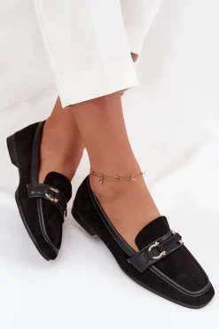 Boto Loafersy Damskie|Mokasyny Płaskie*Mokasyny Loafersy Damskie Z Ozdobnym Elementem Czarne Evelora Czarny