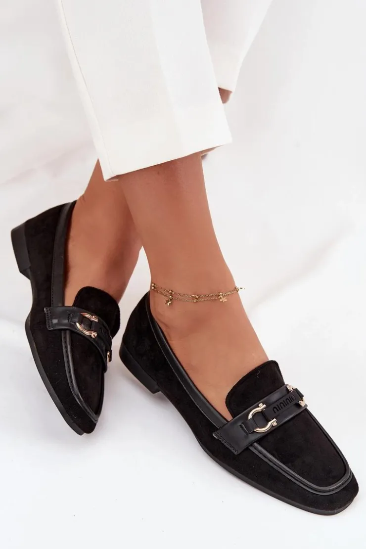 Boto Loafersy Damskie|Mokasyny Płaskie*Mokasyny Loafersy Damskie Z Ozdobnym Elementem Czarne Evelora Czarny