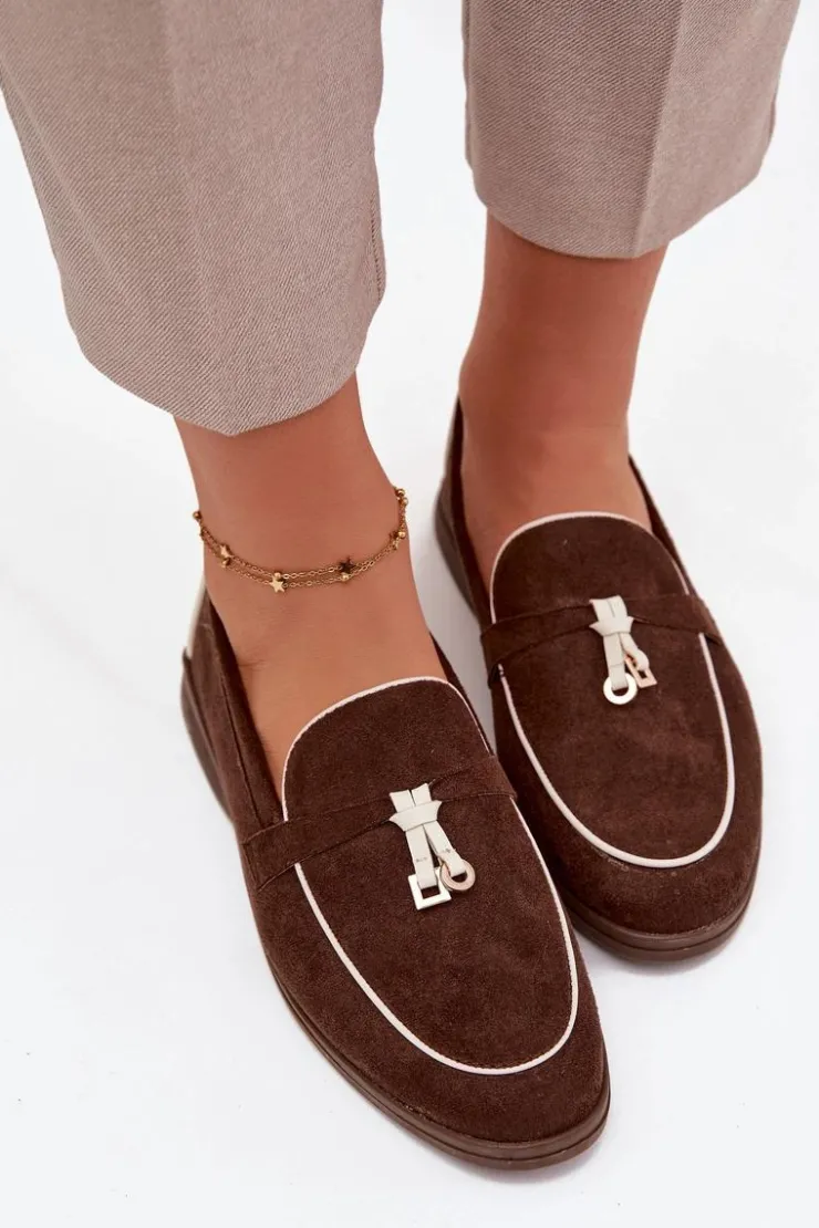 Clearance Boto Mokasyny Loafersy Damskie Z Eko Zamszu Czekoladowe Darwen Brązowy