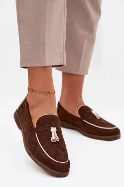 Clearance Boto Mokasyny Loafersy Damskie Z Eko Zamszu Czekoladowe Darwen Brązowy