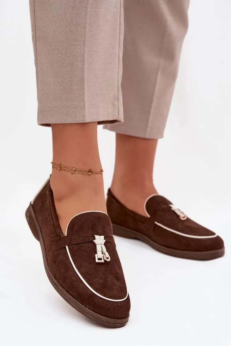 Clearance Boto Mokasyny Loafersy Damskie Z Eko Zamszu Czekoladowe Darwen Brązowy