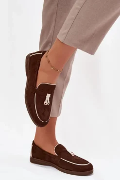 Clearance Boto Mokasyny Loafersy Damskie Z Eko Zamszu Czekoladowe Darwen Brązowy