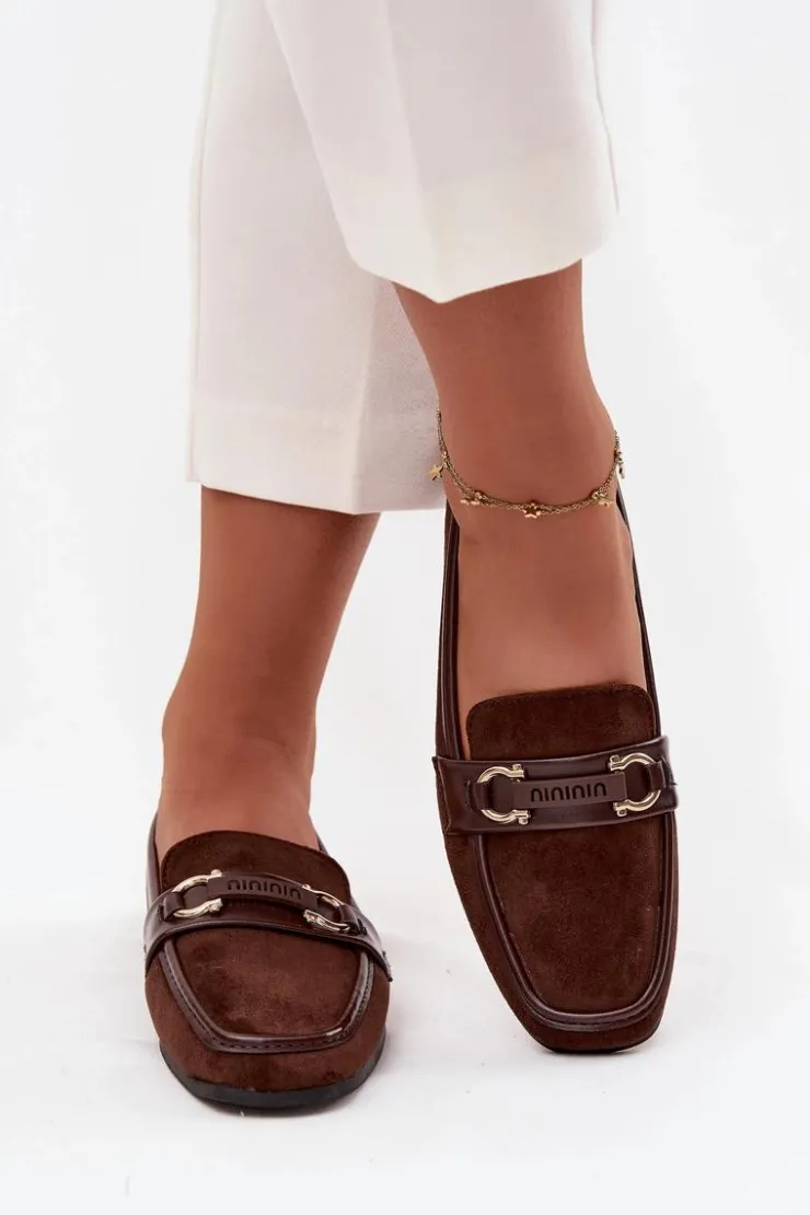 Damskie Boto Mokasyny Loafersy Damskie Z Ozdobnym Elementem Czekoladowe Evelora