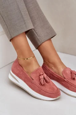 Boto Loafersy Damskie|Mokasyny Damskie Zamszowe*Mokasyny Na Delikatnym Koturnie Eko Zamszowe Różowe Challavia