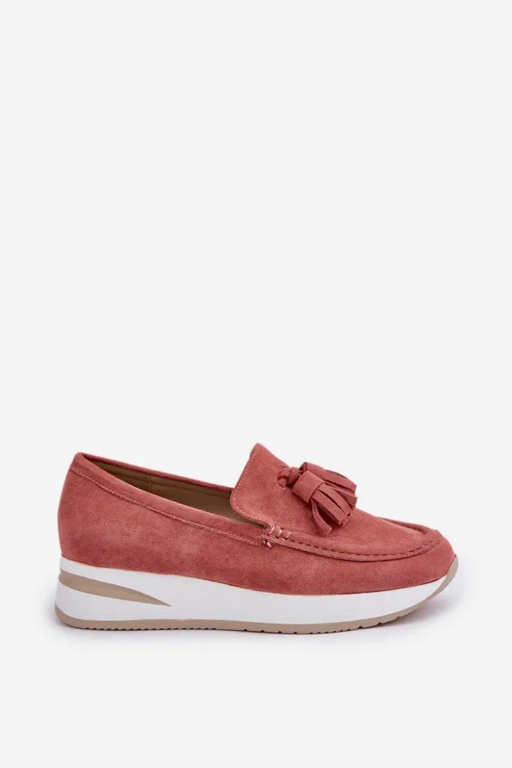 Boto Loafersy Damskie|Mokasyny Damskie Zamszowe*Mokasyny Na Delikatnym Koturnie Eko Zamszowe Różowe Challavia