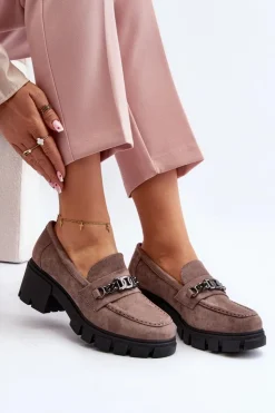 Buty damskie Vinceza Mokasyny Damskie Zamszowe*Mokasyny Na Masywnym Obcasie Beżowe Eriella