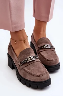 Buty damskie Vinceza Mokasyny Damskie Zamszowe*Mokasyny Na Masywnym Obcasie Beżowe Eriella