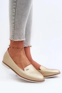 Damskie Boto Mokasyny Na Płaskim Obcasie Damskie Złote Enzla