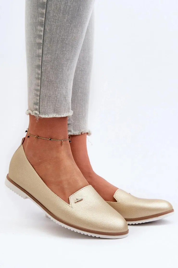 Damskie Boto Mokasyny Na Płaskim Obcasie Damskie Złote Enzla