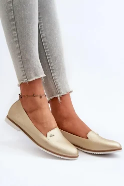 Damskie Boto Mokasyny Na Płaskim Obcasie Damskie Złote Enzla