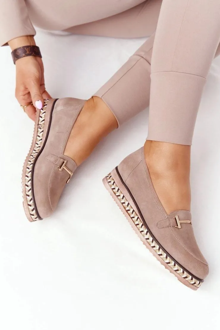 Damskie Laura Messi Mokasyny Na Platformie 2284 Jasny Brąz