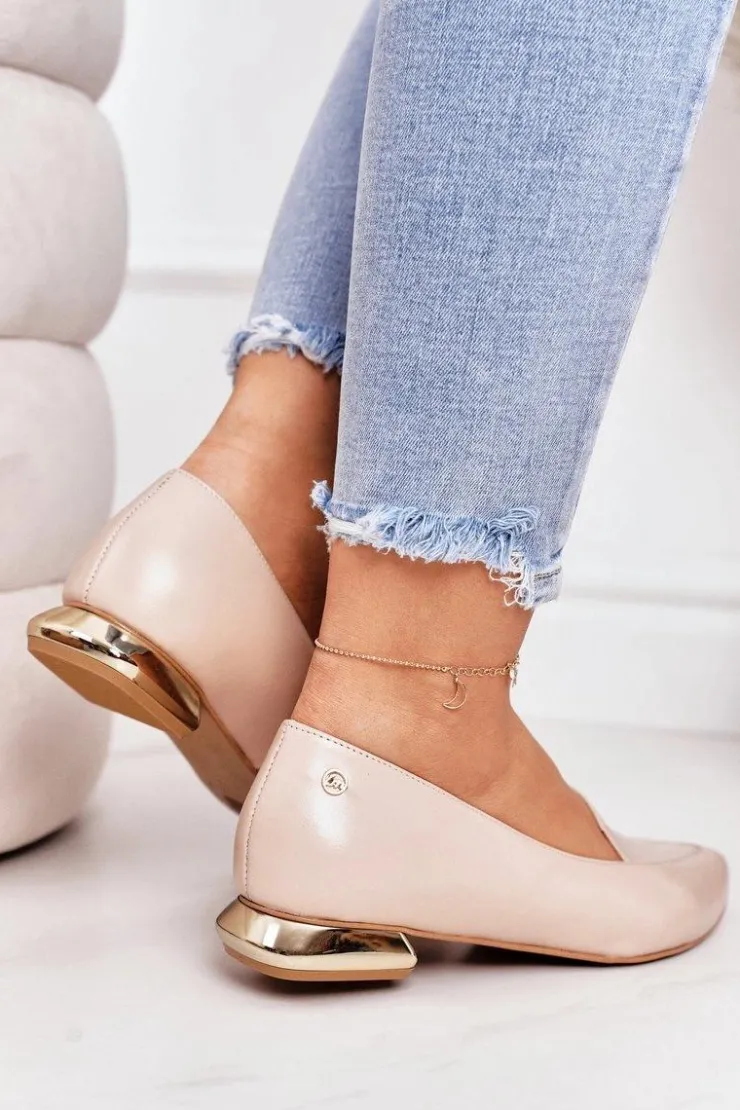 Damskie Laura Messi Mokasyny Na Złotym Obcasie 2013 Beżowe