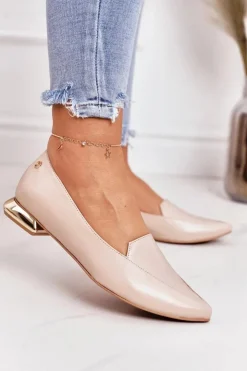 Damskie Laura Messi Mokasyny Na Złotym Obcasie 2013 Beżowe