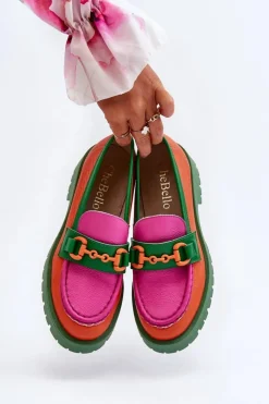 CheBello Mokasyny Damskie Skórzane*Mokasyny Skórzane Damskie Z Ozdobą 4444 Pomarańczowe