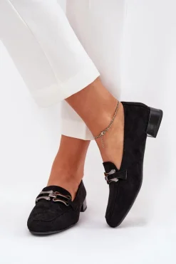 Sale Boto Mokasyny Z Ozdobą Na Delikatnym Obcasie Eko Zamszowe Czarne Pillitha Czarny