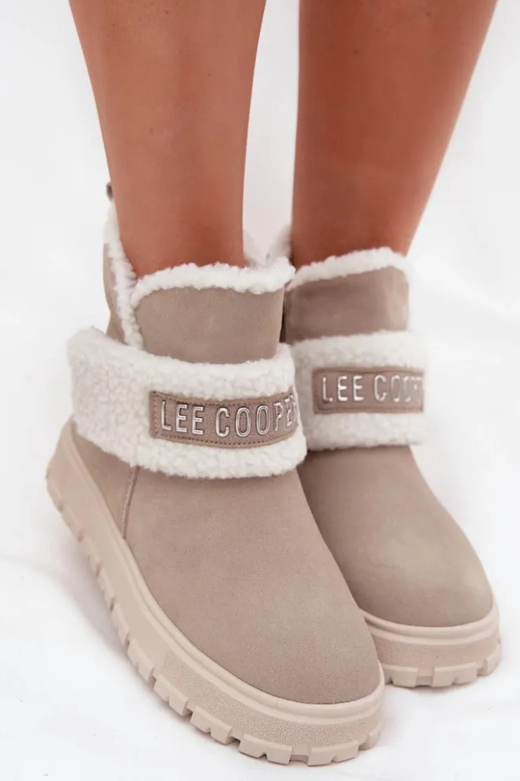 Damskie Lee Cooper Śniegowce Botki Damskie Z Naturalnego Zamszu Z Kożuszkiem LCJ-25-01-3739 Szare