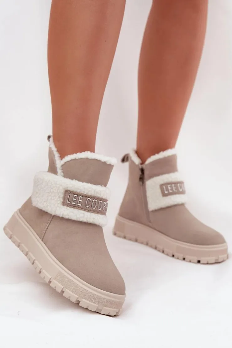 Damskie Lee Cooper Śniegowce Botki Damskie Z Naturalnego Zamszu Z Kożuszkiem LCJ-25-01-3739 Szare
