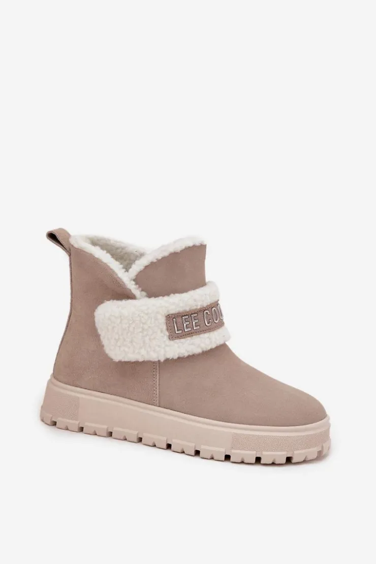 Damskie Lee Cooper Śniegowce Botki Damskie Z Naturalnego Zamszu Z Kożuszkiem LCJ-25-01-3739 Szare
