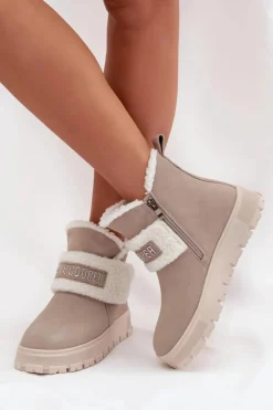 Damskie Lee Cooper Śniegowce Botki Damskie Z Naturalnego Zamszu Z Kożuszkiem LCJ-25-01-3739 Szare