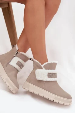 Damskie Lee Cooper Śniegowce Botki Damskie Z Naturalnego Zamszu Z Kożuszkiem LCJ-25-01-3739 Szare