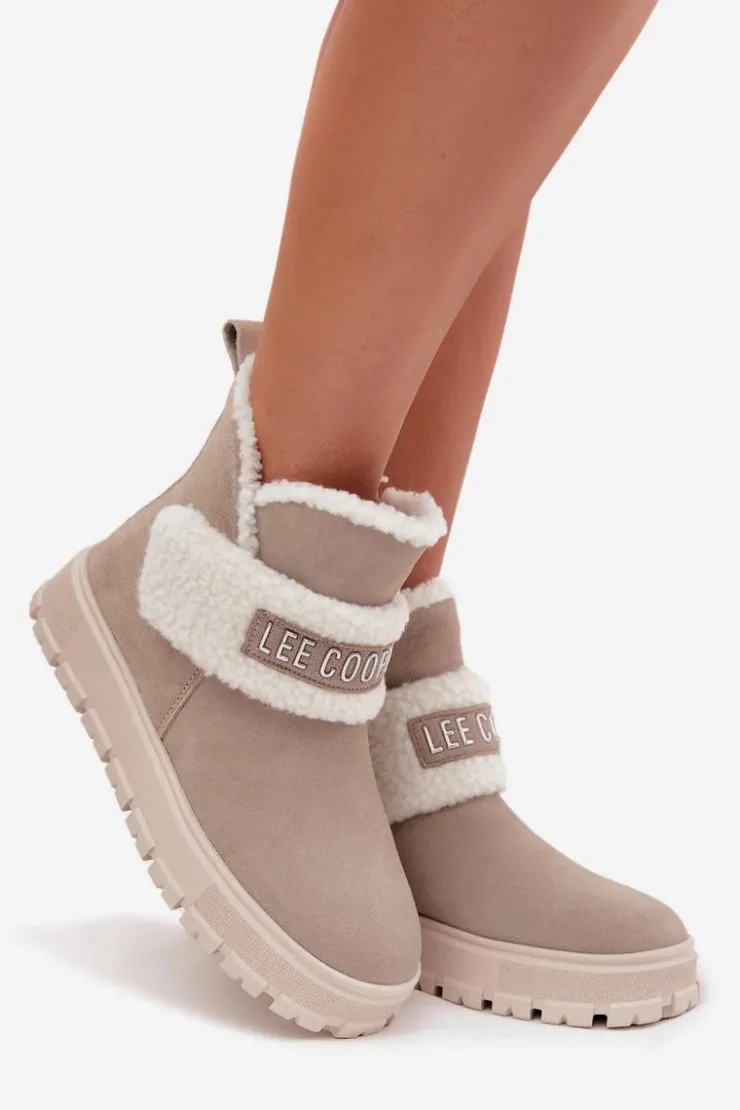 Damskie Lee Cooper Śniegowce Botki Damskie Z Naturalnego Zamszu Z Kożuszkiem LCJ-25-01-3739 Szare