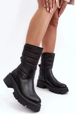 Big Star Shoes Śniegowce Damskie|Botki Płaskie*Śniegowce Botki Ocieplane Na Suwak Czarne Big Star MM274068