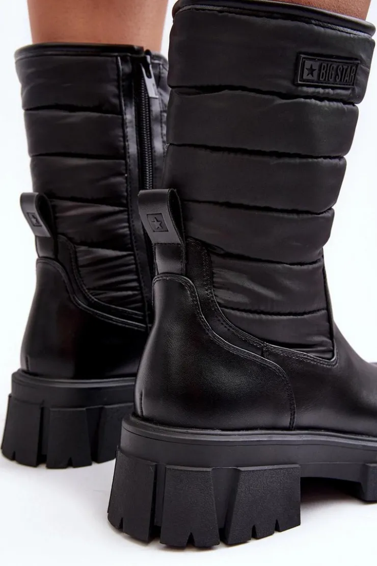 Big Star Shoes Śniegowce Damskie|Botki Płaskie*Śniegowce Botki Ocieplane Na Suwak Czarne Big Star MM274068