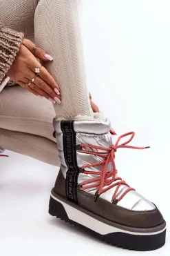 Damskie D.Franklin Śniegowce Damskie Na Grubej Podeszwie Wegańskie DFSH371006 Srebrne