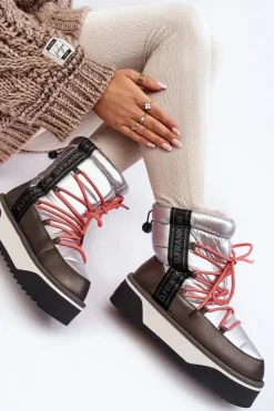 Damskie D.Franklin Śniegowce Damskie Na Grubej Podeszwie Wegańskie DFSH371006 Srebrne