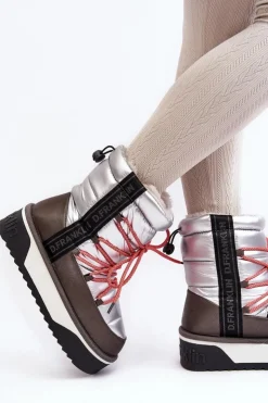 Damskie D.Franklin Śniegowce Damskie Na Grubej Podeszwie Wegańskie DFSH371006 Srebrne