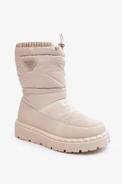 Outlet Boto Śniegowce Damskie Na Grubej Podeszwie Jasnobeżowe Lureta